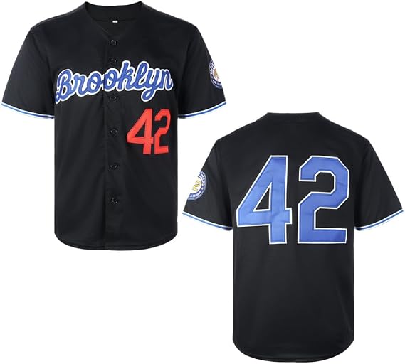 ZXCVB Men's Black Legend 42 Retro Baseball Jersey Embroidered Patches Sewn Hipster Hip Hop Jersey