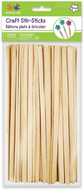 Krafty Kids CW520 Craftwood Natural Craft Stir-Sticks, 7.5in by 0.25in, 80-Piece