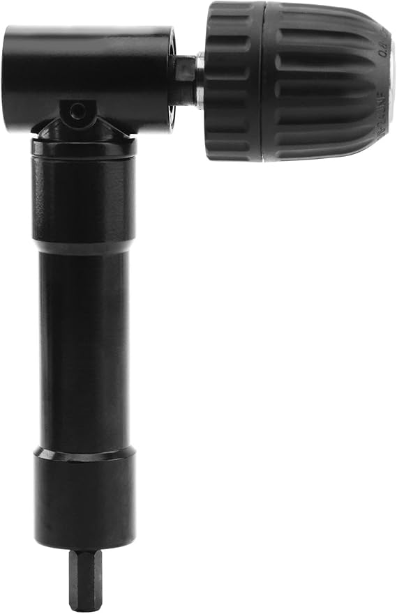 Right Angle Drill Attachment, 90 Degree Drill Adapter with Chuck | Keyless chuck design for drilling and driving in cabinets, corners, and other hard to reach areas