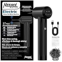 Neebol Rechargeable Tattoo Ink Mixer - 17+ Hours Long-Lasting Battery with 3 Speed Settings, Includes 105 Mixing Sticks, Electric Pigment Agitator for Microblading, Eyebrow Tattoo Supplies (Black)