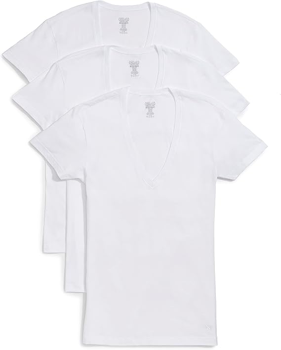 2(X) IST Men's Essential Cotton Slim Fit Deep V-Neck T-Shirt 3-Pack