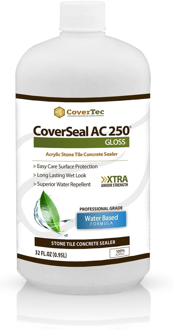 CoverTec CoverSeal AC250 Wetlook Gloss Stone, Tile & Concrete Sealer, Water Based 1 Qrt - Prof Grade