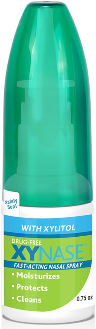 Xynase Nasal Spray with Xylitol (0.75 fl oz) - All Natural Saline Gentle Relief for Congestion, Allergies, and Sinus Pressure, Safe for All Ages