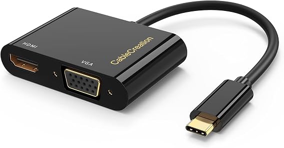 CableCreation USB C to HDMI VGA Adapter, Type C to VGA to USB C Thunderbolt 3 for Dual Monitor Adapter Compatible with iPhone 15 Plus/15 Pro Max, Galaxy S22 Ultra, MacBook Pro 2020, iPad Pro 2020
