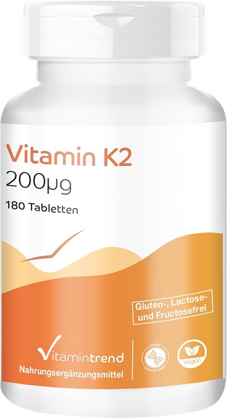 Vitamintrend Vitamin K2 200µg 180 Tablets Swallow-friendly Dietary Supplement Vegan without Magnesium Stearate Made in Germany