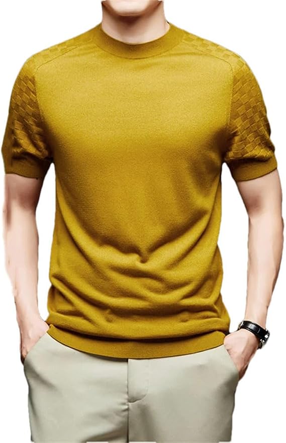 Bollrllr 2024 Winter Men's Sweater Fashion Slim Fit Knitted Pullover Sweater Short Sleeve Warm Sweater