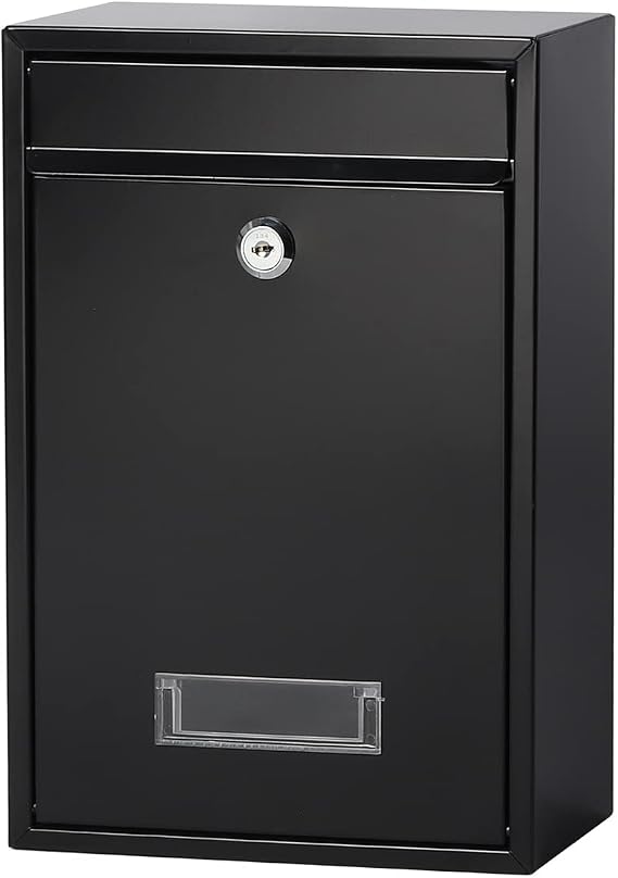 Mailbox with Key Lock, Lovndi Wall Mounted Locking Mailboxes, Small Capacity Drop Lock Box for Outdoor, Black