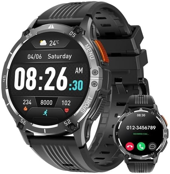 Hwagol 1.43-inch Men's and Women's Smartwatch with Fitness Tracking, Answer/Dial/100 Sport Modes, IP67 Water Resistant Sports Pedometer Fitness Watch fits for Android and iOS Devices (Black)
