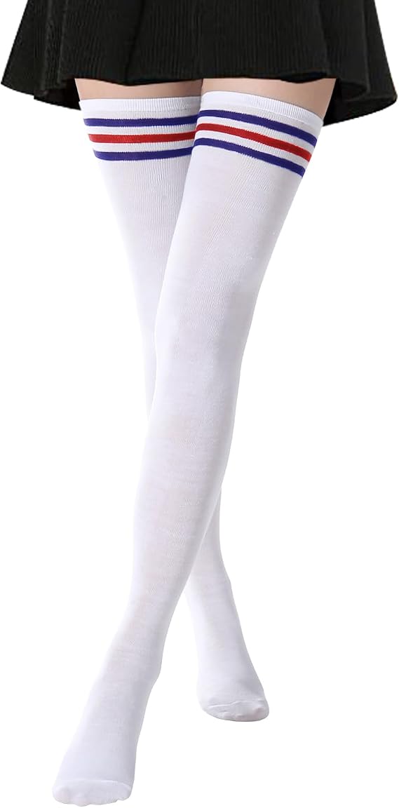 DRESHOW Extra Long Thigh High Socks Long Boot Stockings Striped Over Knee Socks for Women Cotton Leg Warmers