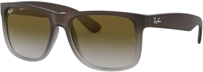 Ray-Ban Unisex RB4165 Justin Rectangular Sunglasses, Rubber Brown On Grey/Light Grey Gradient Green, 51 mm