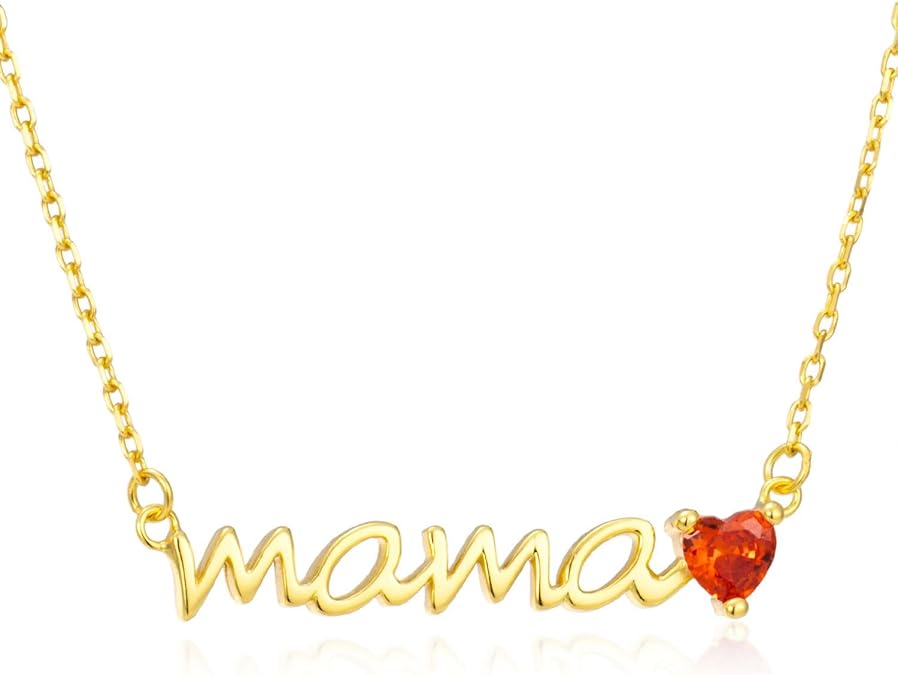 Mama Necklaces for Women Dainty Sterling Silver Mom Necklace Birthstone Necklace Trendy Gold Pendant Cubic Zirconia Necklaces Jewelry