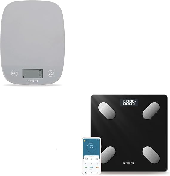 1PC Food Scale, Digital Kitchen Scale Weight Grams and Ounces for Baking Cooking + 1PC Bathroom Weighing Scale for Body Weight and Fat, Digital Smart Scale with Bluetooth