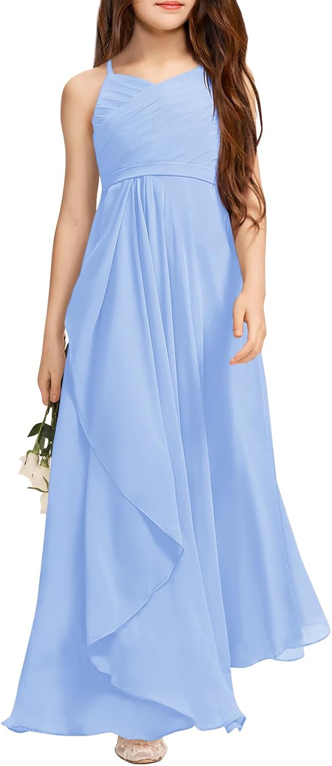 Imily Bela Girls A-Line Halter Dress Junior Bridesmaid Flower Girl Flowy Chiffon Maxi Dresses Wedding Party Pageant Gown