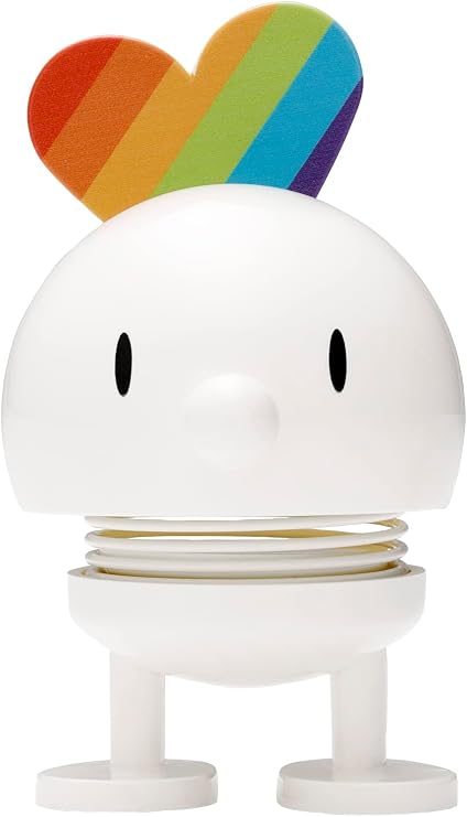 Hoptimist Rainbow Bumble, Home Decor Ornament - Danish Design, Plastic W/Metal Spring, Small- Creates Cheerful Movement- (White)