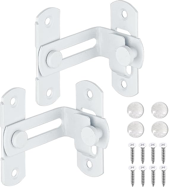 90 Degree Barrel Bolt Door Lock, thickened Stainless Steel Door Lock, Sliding door latch, With Bumper Pads, 2Pack White, 4 Inch, 904BB-WH-2