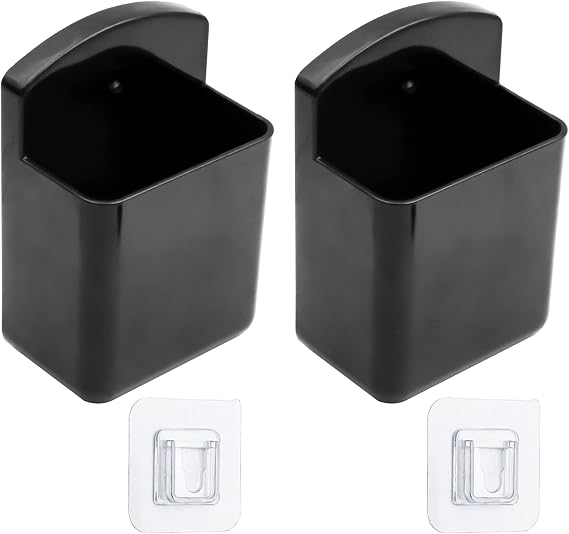 2 Pack Self Adhesive TV Air Conditioner Remote Control Holder Wall Mount Storage Box Organizer (Black)