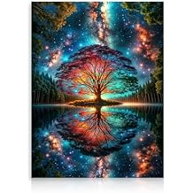 Dazzlewall Abstract Tree of Life Wall Art Picture, Colorful Fantasy Forest Painting Print for Bedroom Living Room Decor 12x16 in Unframed