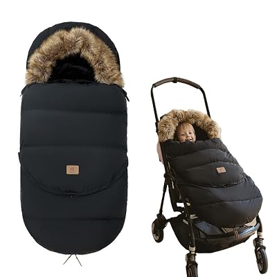 Fairy Baby Winter Cold Universal Stroller Bunting Bag for Baby Toddler-Waterproof Windproof Car Seat Cover Stroller Footmuff - Dog Outdoor Sleeping Bag with Oversized Fur Collar Black