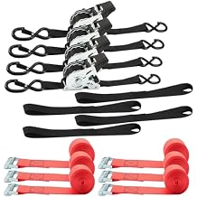 Retractable Ratchet Tie Down Straps(4PK) with S-Hooks, 1500lb Break Strength,1in x 10ft, Heavy Duty Auto Self Retracting Tie Down Straps+ 6pk 1" x 12' Lashing Straps Cargo Tie-Down Strap 900lbs