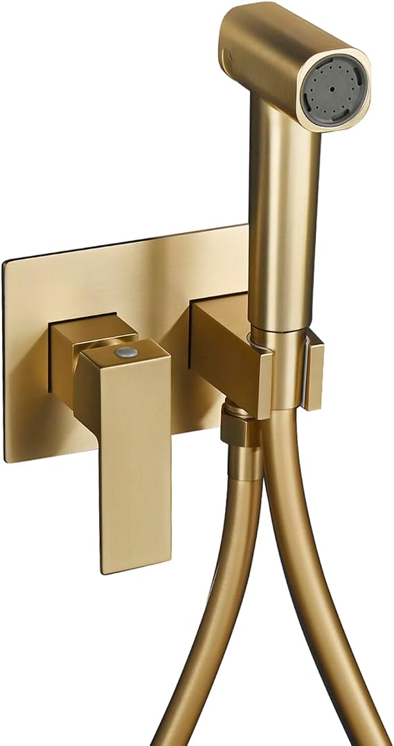 Toilet Concealed Hot and Cold Bidet Spray Set Handheld Bidet Sprayer for Toilet Brass Handheld Bidets Sprayer for Toilets Warm Water, Brushed Gold