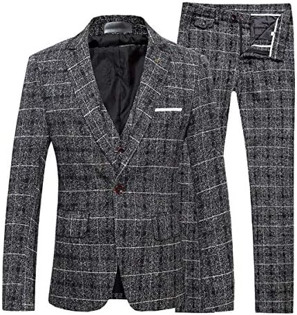 Cloudstyle Mens 3-Piece Dress Suit Plaid 1 Button Slim Fit Single-Breasted Wedding Blazer