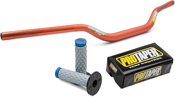 Pro Taper 2829DORANGE Orange CR High Contour handlebars & 024852 Blue Pillow Top Grips