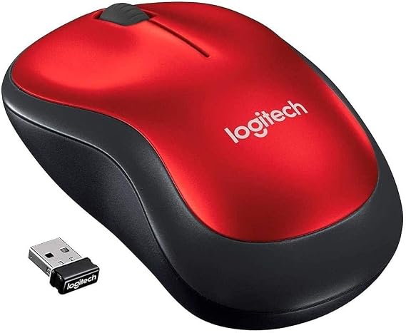 Logitech M185 Compact Ambidextrous Wireless Mouse with Rubber Grips - Red