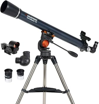 Celestron AstroMaster 70AZ Telescope Refractor Telescope Fully-Coated Glass Optics Adjustable-Height Tripod Bonus Astronomy Software Package