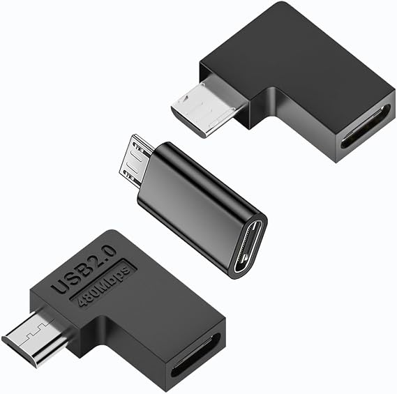 USB-C Type-C Female to Micro USB 2.0 5Pin Male Data Adapter 90 Degree Left & Right Angled Type,3 Pack