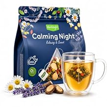 Herblight Sleep Tea with Valerian Root & Ashwagandha, Caffeine Free Bedtime Tea, Night Time Tea for Sleeping, Cortisol Calm Herbal Tea, Whole Leaf Pyramid Tea Bags, 15 Count