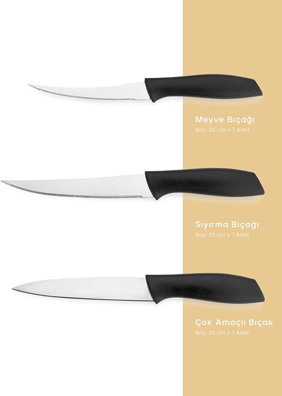Schafer Quick Chef Bıçak Seti 3 Parça-Siyah