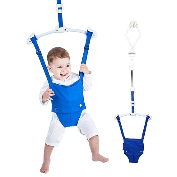 Baby Door Jumper, Playful Parade Door Jumper Door Clamp Adjustable Strap for Toddler Infant 6-24 Months (Blue)
