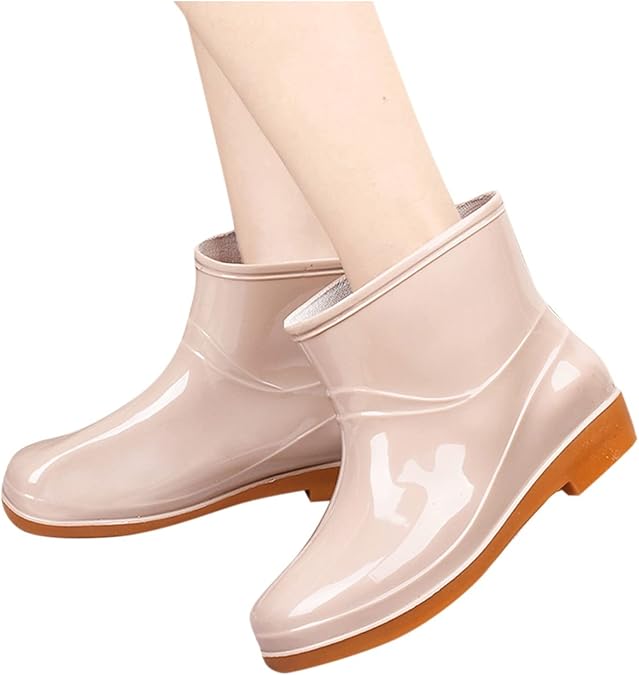 Rain Boots for Women Wide Width Rubber Short Rain Boots with Anti-Slip Traction Fashion WaterproofAnkle Garden Shoes for Ladies Lightweight Outdoor Work for Boating, Camping, Fishing