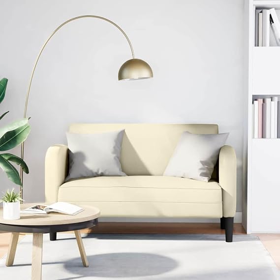 Two Seater Sofa Cream 110 cm Faux Leather Living Room Couch for Small Spaces Comfortable Lounge Furniture Bedroom Suitable