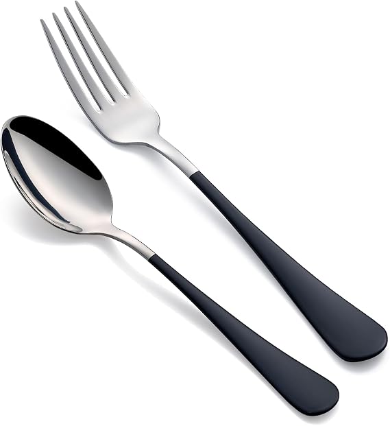 24 piece Black Forks and Spoons Silverware Set,Black Handle Silverware 18/0 Stainless Steel Flatware Bulk Forksand Spoons Dessert Forks and Table of 24