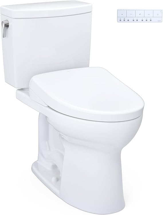 TOTO WASHLET+ Drake II 1G Two-Piece Elongated 1.0 GPF Toilet with Auto Flush WASHLET+ S7 Contemporary Bidet Seat, Cotton White - MW4544726CUFGA#01