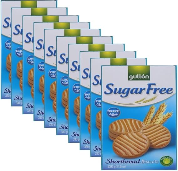 Gullon Sugar Free Shortbread Biscuits 330g, Vegan Diabetic Friendly | High in Fibre | Sugar Free Biscuits For Diabetics | Available for Hamper on Christmas, Mothers & Fathers Day (10 Packs)