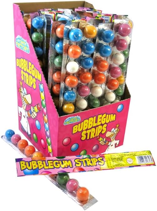 Crazy candy factory Bubblegum Strips Bulk Box (40 Packs x 30g) Classic Pink Retro Chewy Candy Gum for Parties, Sharing, and Pinata Fillers