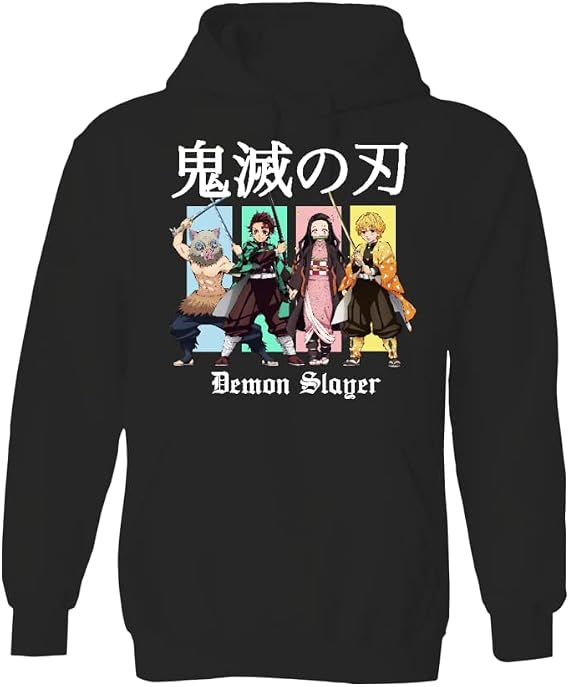 Demon Slayer Gang Kanji Men's and Women's Pullover Hooded Sweatshirt (Black, XX-Large)