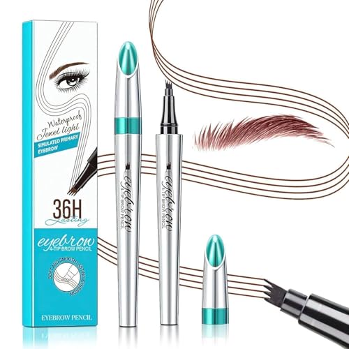 Microblading Eyebrow Pen 4 Fork Tip Tattoo Pencil, Long-Lasting Eye Brow Pencils for Women, Easy to Use Microblade Eyebrow Pencil Eyebrow Brush, Holiday Gifts for Her Reddish Brown
