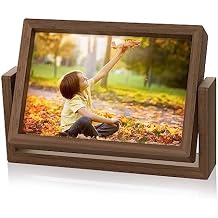 Mixoo 4x6 Picture Frame Rotating Photo Frame, Wooden Picture Frames 4x6 Horizontal Double sided Rustic Floating Frame for Desk Tabletop Family Office Wedding Graduation Gifts Teacher Appreciation Gifts