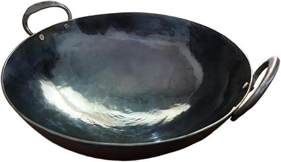 16 inch Traditional Hand Hammered Cast Iron Wok, Cooking pan with Pot Ear, Does not Rust/Kitchen Tools,-30cm,