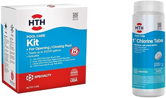 HTH 91022 Swimming Pool Opening & Closing Kit with HTH 42049 1.5lb Swimming Pool 1" Chlorine Tabs
