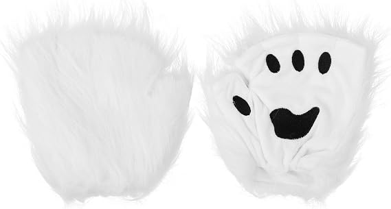 PURFUN Furry Faux Fur Cat Paw Gloves Half Finger Plush Bear Wolf Claw Fingerless Mittens for Halloween Cosplay Costume Party