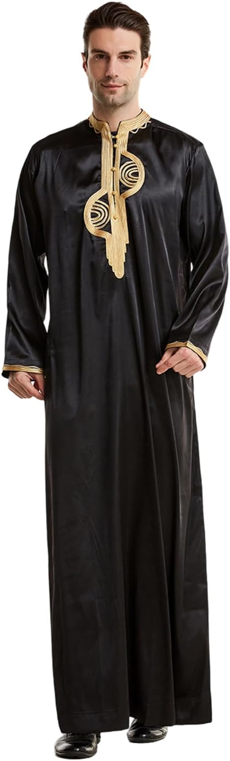 Embroidered Jalabiya Men, Jubba Kaftan Abaya Muslim Clothes for Men