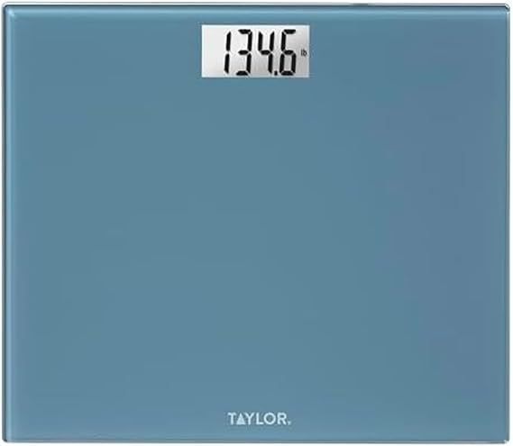 Taylor Digital Bathroom Scale for Body Weight, Extra-Wide 13x15 Slate Blue Glass Platform, Step-On Technology, Easy-Read Backlit Display, High Capacity,