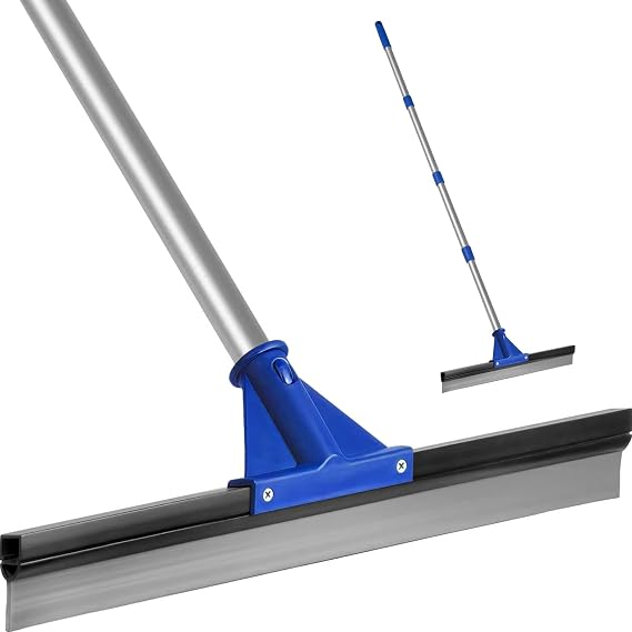 Floor Squeegee for Concrete Floor, 18" Large Heavy Duty Squeegee for Floor, Rubber Broom with 60" Long Handle for Garage Concrete Bathroom Kitchen Pool Glass Window