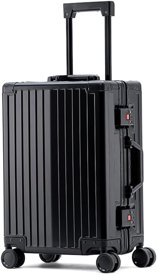 All Aluminum Magnesium Hardshell Carry On Luggage with Wheels, Hardside Carry on Suitcase with TSA Lock, Airline Approved Zipperless Suitcase Checked Luggage Metal Rolling Luggage (Black, 20 inch)