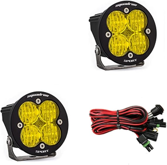 Baja Designs Squadron-R Sport Black LED Light Pods Pair for Jeeps, Off Road 4x4, Trucks, UTV - 2 PCS LED with Wiring Harness (Wide Cornering; Amber)
