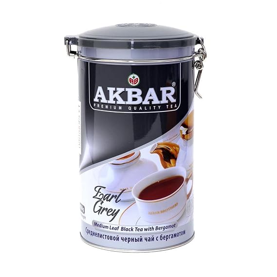 Akbar Premium Quality Tea Earl Grey Medium Leaf Black Tea with Bergamot in Metal Caddy (450 grams)
